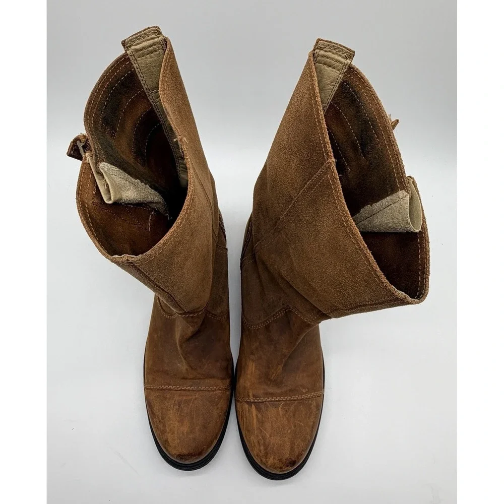 Sorel Boots Women 9.5 Brown Major Pull On Leather Snow Rustic Mid Calf Buckle